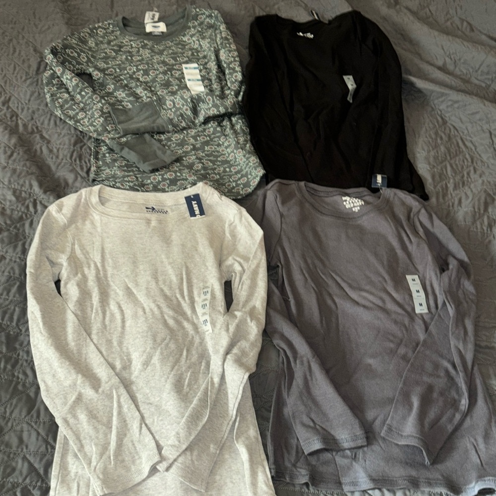 4 New NWT Old Navy girls M 8 light & dark gray & black  & floral waffle shirts